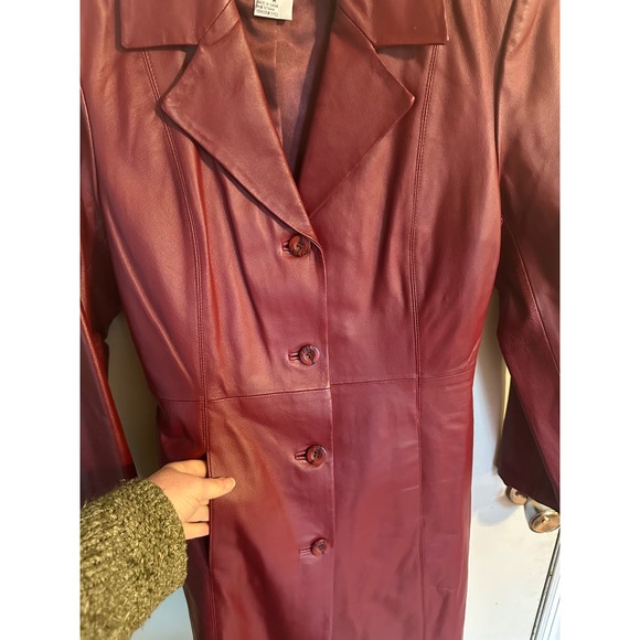 Chadwick's Burgundy Leather Trench Coat Longline Button Front Woman's Jacket M - Picture 4 of 15